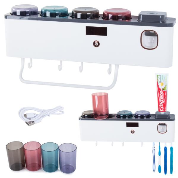 Organizador de Escovas e Copos c/ Esterilizador de Escovas de Dentes UV e Dispensador de Pasta
