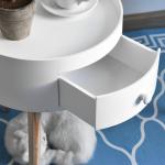 Mesa Apoio Redonda com 1 Gaveta Borda Elevada e 3 Pés de Madeira Estilo Moderno Ø38x45 cm Branco