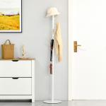 Cabide de Pé de Madeira com 6 Ganchos para Roupa Bolsas e Estrutura de Metal 35x35x174cm Branco e Madeira