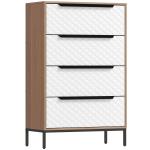 Cómoda com 4 Gavetas de Tecido Frentes com Padrão de Diamante Móvel de Arrumação 59,5,5x30x92,5 cm Madeira e Branco