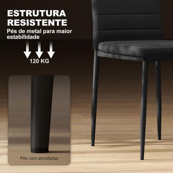 Conjunto de 6 Cadeiras de Sala de Jantar Estofadas em Linho com Pernas em Metal Cadeiras Modernas para Cozinha Quarto Suporta até 120 kg 41x50x97 cm Preto