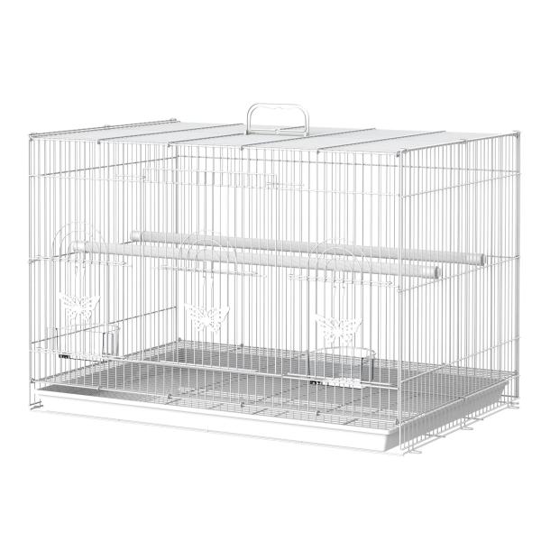 Gaiola para pássaros 60x41x41cm Aviário com 2 poleiros e 3 portas para pássaros pequenos Canários Papagaios de metal branco