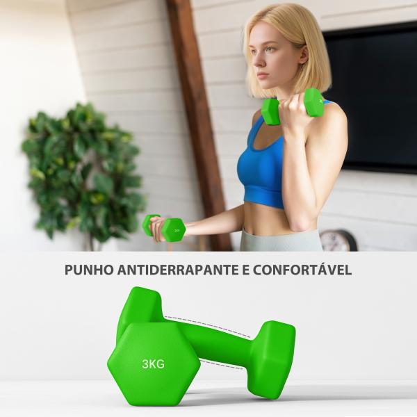 Conjunto de Halteres Hexagonais 2x1 kg 2x2 kg 2x3 kg com Suporte de Armazenamento para Treino em Casa Multicolor