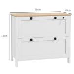 Móvel Arquivador com 2 Gavetas 2 Barras Suspensas para Tamanho A4 e 2 Chaves 79x40x72 cm Branco e Madeira