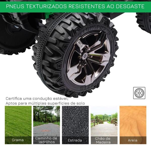 Quadriciclo Elétrico 12V para Crianças de 3 - 5 Anos com Farol Música Pneus de Suspensão Botões Avance e Retrocesso Veículo Elétrico a Bateria 100x65x73cm Verde