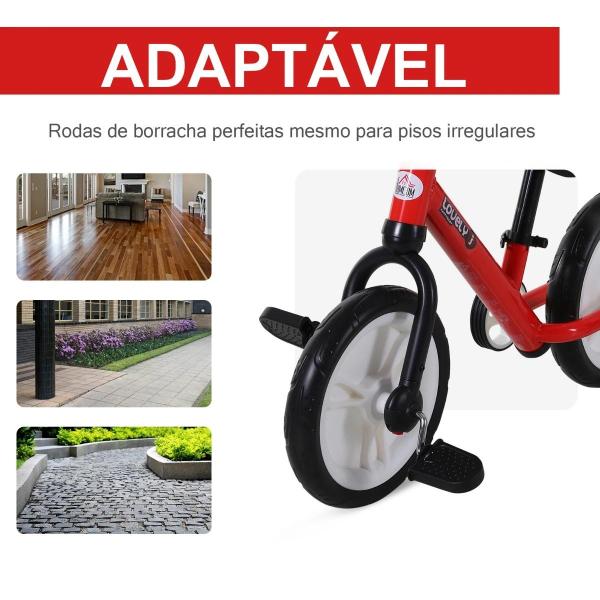 Bicicleta Balance com pedais e rodas removíveis Assento ajustável 33 - 38cm Crianças +2 Anos Carga 25kg Cor vermelha