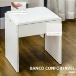 Toucador de Maquilhagem com Banco Espelho 4 Gavetas 4 Compartimentos de Armazenamento Estilo Moderno 80x38x143cm Branco