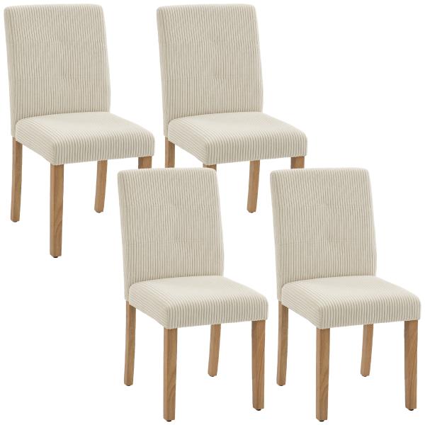 Conjunto de 4 Cadeiras de Jantar Cadeiras Modernas para Cozinha Encosto Alto Estofadas em Veludo Assento Acolchoado 44x56x90 cm Bege