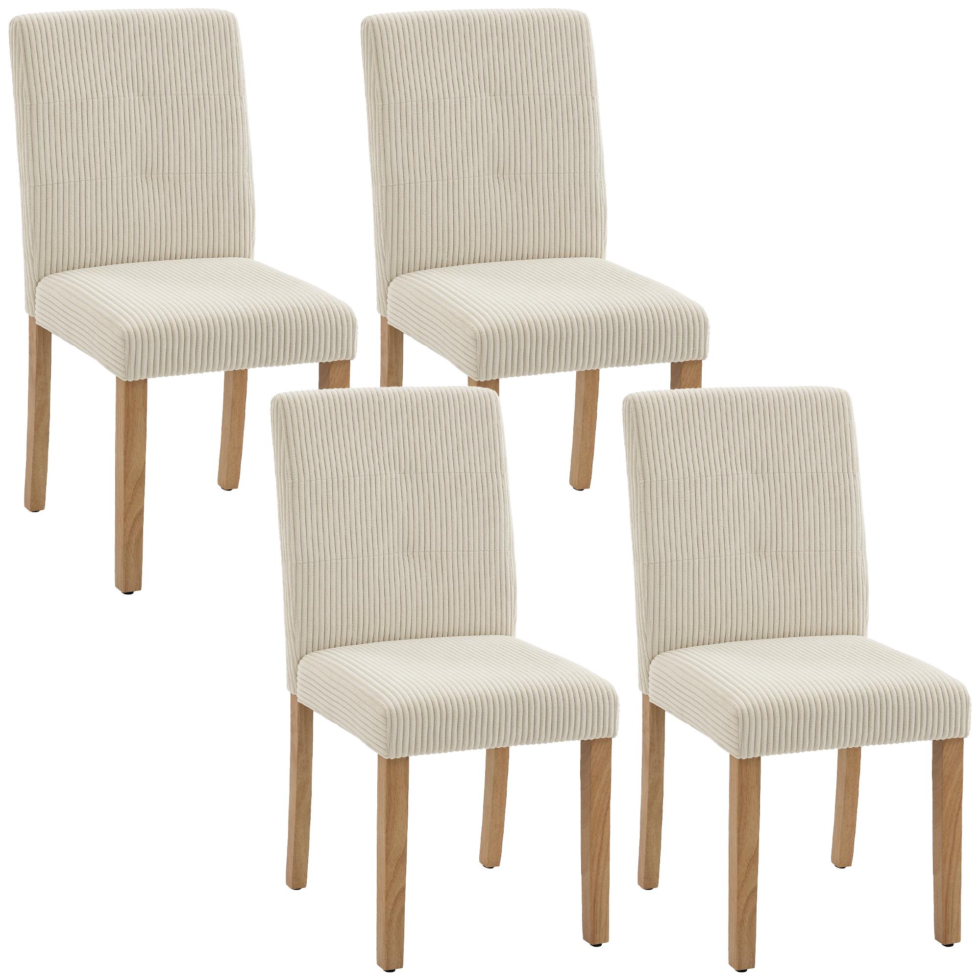 Conjunto de 4 Cadeiras de Jantar Cadeiras Modernas para Cozinha Encosto Alto Estofadas em Veludo Assento Acolchoado 44x56x90 cm Bege