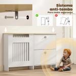 Cobertura Radiadores com Sapateira e 2 Gavetas Rebatíveis Desenho Moderno de Ripas 152x19x81 cm Branco