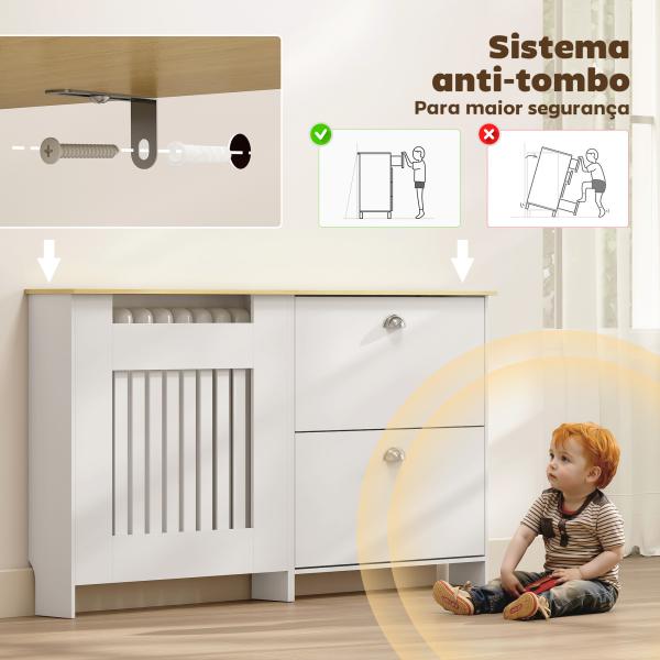 Cobertura Radiadores com Sapateira e 2 Gavetas Rebatíveis Desenho Moderno de Ripas 152x19x81 cm Branco