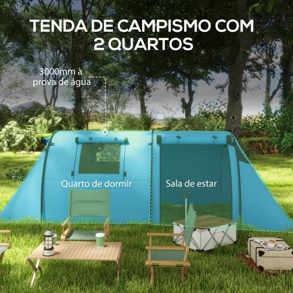 Tenda de Campismo para 3 Pessoas com Janelas Gancho Saco de Transporte Impermeável 3000 mm 470x220x150 cm Azul Claro