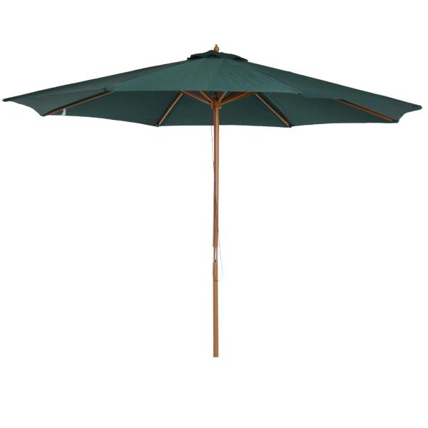 Chapéu de Sol Ø300x250cm Chapéu de Sol com Mastro de Madeira com 8 Hastes Sistema de Polia com Fixação Verde