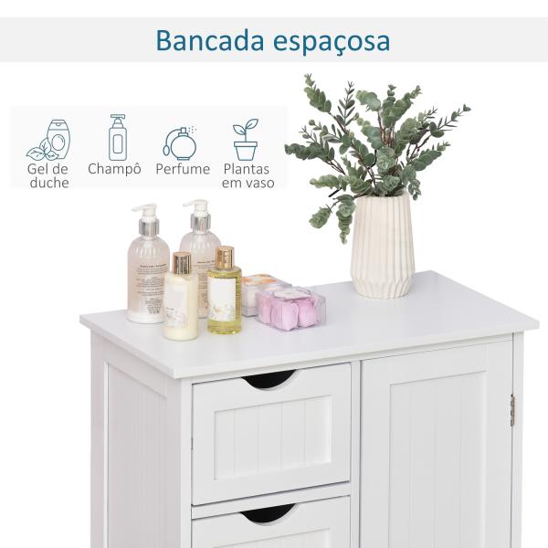 Armário Casa de Banho Móvel Auxiliar Organizador Moderno de Madeira com 1 Armário e Gavetas 56x30x83 cm Branco