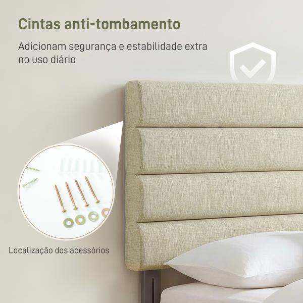 Cabeceira de Cama 140 cm Altura Ajustável em 3 Níveis 106/116/126 cm Estofada em Linho Bege