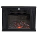 Lareira Elétrica Portátil com Termostato Ajustável 600W/1200W e Efeito de Chama Realista 34x17x25cm Preta