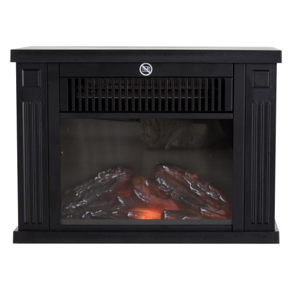 Lareira Elétrica Portátil com Termostato Ajustável 600W/1200W e Efeito de Chama Realista 34x17x25cm Preta