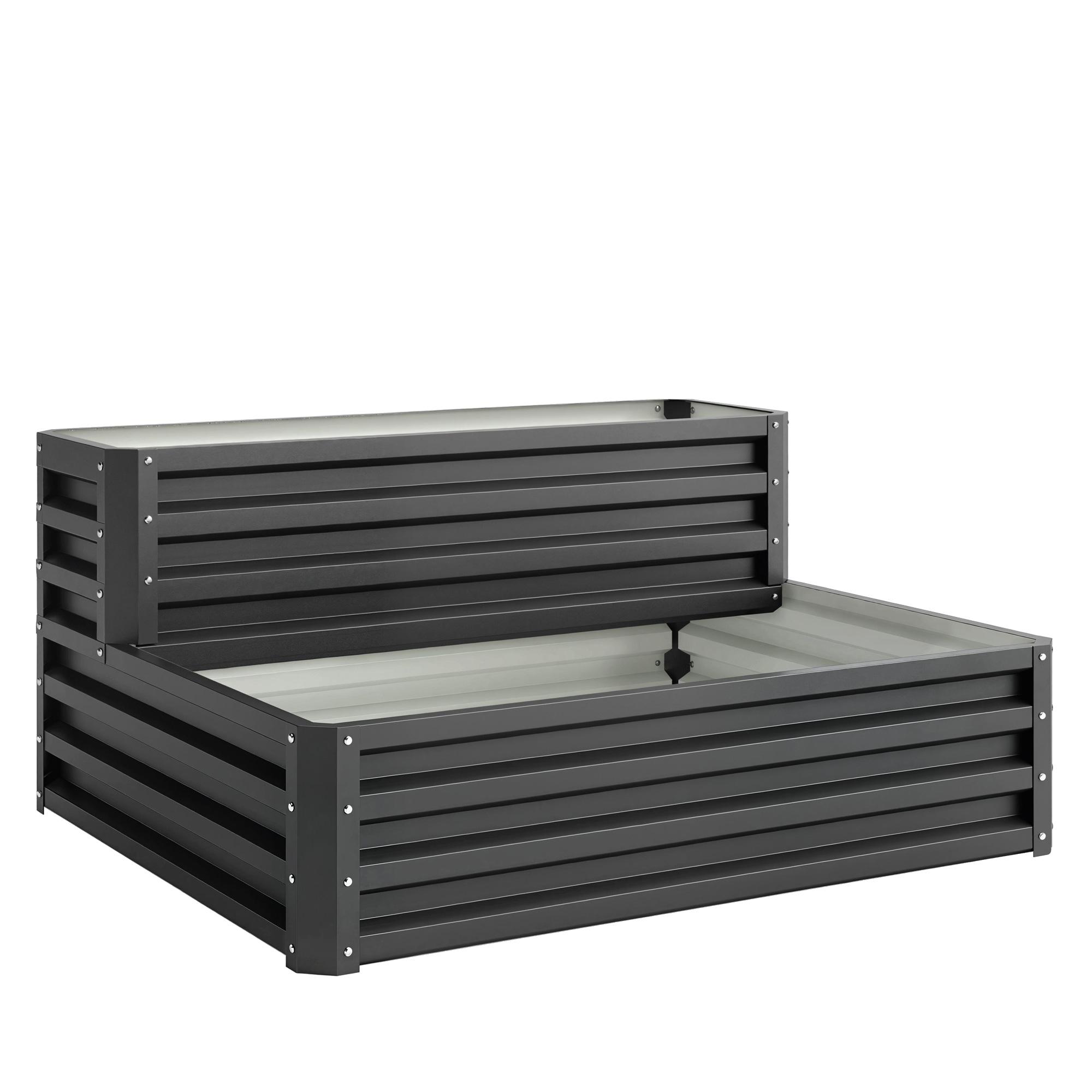Caixa de Plantio de 2 Níveis Floreira Exterior de Aço com Desenho de Escada para Cultivos 120x101x58 cm Cinza Escuro