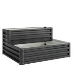 Caixa de Plantio de 2 Níveis Floreira Exterior de Aço com Desenho de Escada para Cultivos 120x101x58 cm Cinza Escuro