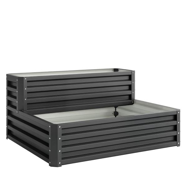 Caixa de Plantio de 2 Níveis Floreira Exterior de Aço com Desenho de Escada para Cultivos 120x101x58 cm Cinza Escuro