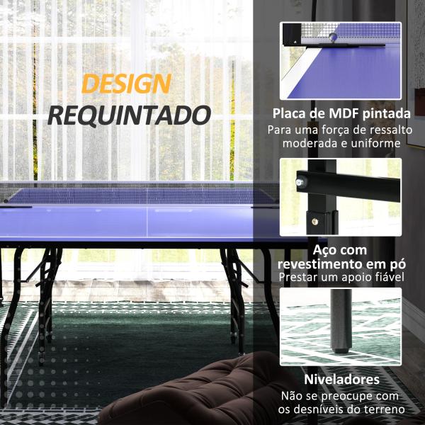 Mesa de Ping Pong Dobrável Profissional com Rodas Inclui 2 Raquetes e 3 Bolas para Interior 274x152,5x76 cm Azul