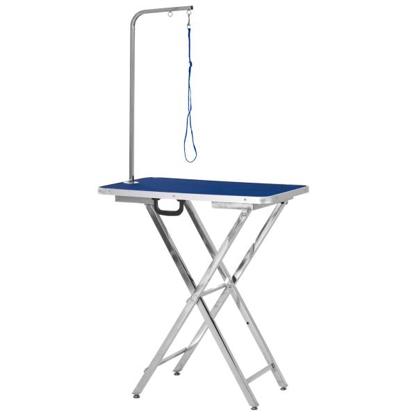 Mesa de Tosquia para Cães com Bancada Antiderrapante Alça e Braço com Altura Ajustável 72x45x74 - 81 cm Azul