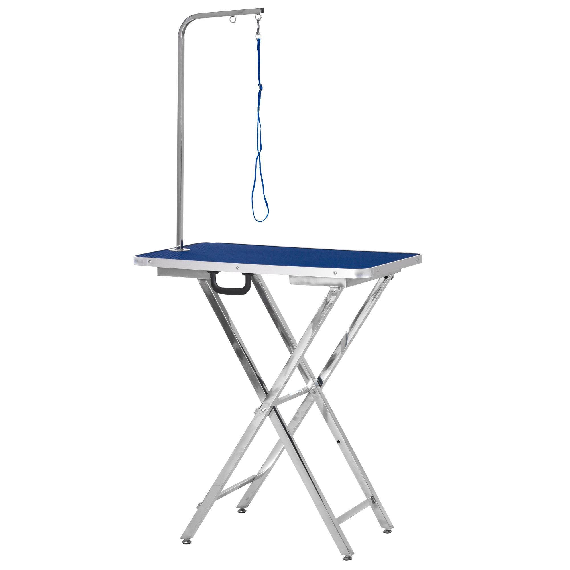 Mesa de Tosquia para Cães com Bancada Antiderrapante Alça e Braço com Altura Ajustável 72x45x74 - 81 cm Azul