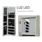 Joalheiro de Pé Armário para Joias com 6 Luzes LED Fechadura Organizador de Joias com Prateleiras Suportes para Anéis 38x38x157cm Branco