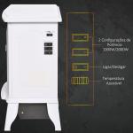 Lareira Elétrica Portátil 1000/2000W com Simulação de Chama Termostato Ajustável e Proteção de Superaquecimento para Salas de até 25m² 36,5x24x41,5cm Branco
