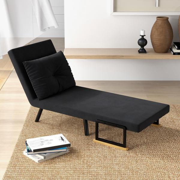 Poltrona Convertível em Cama Poltrona 3 em 1 Convertível em Cama com Encosto Ajustável em 5 Níveis 63x73x81 cm Preto