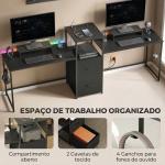 Mesa Gaming Dupla de 244 cm com Estação de Carga Portos USB Suportes para Monitor Gavetas de Tecido Preto