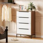 Cómoda com 4 Gavetas de Tecido Frentes com Padrão de Diamante Móvel de Arrumação 59,5,5x30x92,5 cm Madeira e Branco