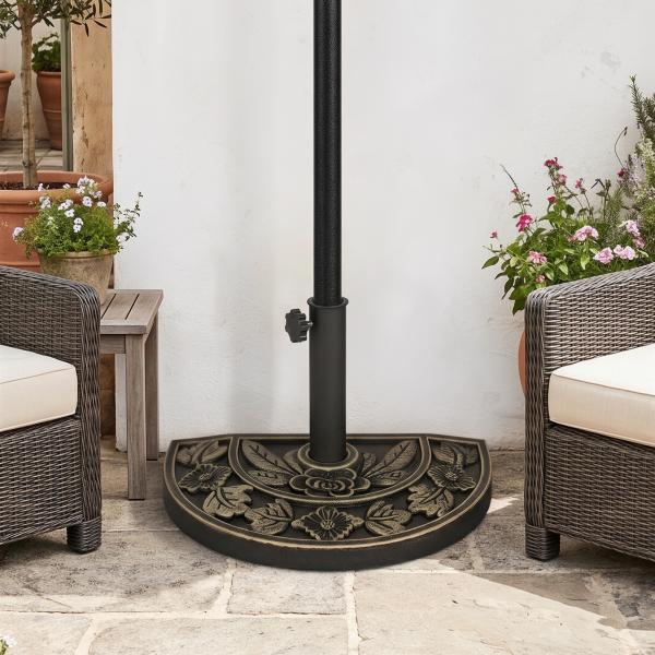 Base para Chapéu de Sol de Resina em Forma Semicircular para Mastros de Ø3,8 cm e Ø4,8 cm Peso 9 kg 50x31x32 cm Bronze