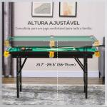 Mesa de Bilhar Dobrável 140 cm com Altura Ajustável, 16 Bolas, 2 Tacos, 2 Giz, Triângulo e Escova, Verde