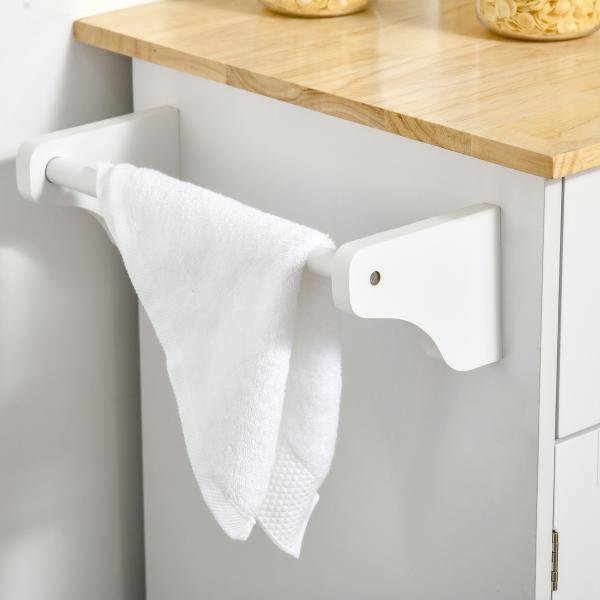 Carrinho de Cozinha com Rodas Móvel Auxiliar de Cozinha com 2 Gavetas 2 Portas Prateleira Ajustável 104x46x91 cm Branco