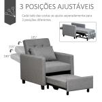 Sofá - cama Individual Poltrona com encosto reclinável Almofada removível Assento acolchoado e 4 rodas 69x82.5x84 cm Cinza