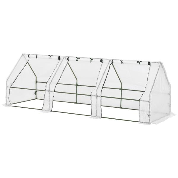 Estufa de Jardim Terraço 270x90x90 cm Tipo Casa Tubo de Aço com 3 Janelas Estufa Pequena para Cultivo de Plantas Branco Translúcido