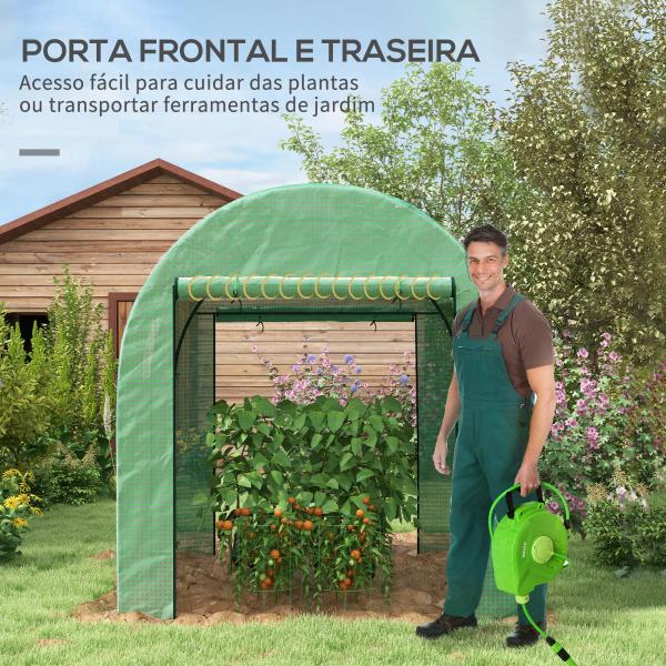 Estufa de Exterior com 2 Portas Enroláveis 2 Janelas em Rede Cobertura PE 135g/m² Anti - UV Cultivo e Plantas 180x180x200 cm Verde