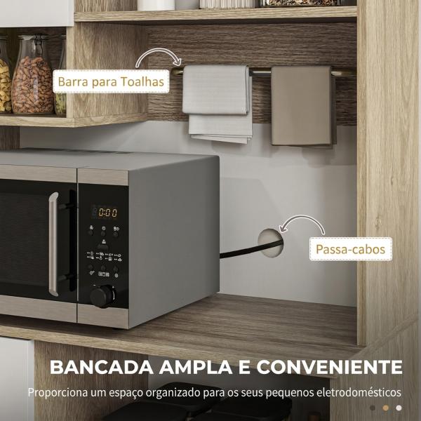 Armário de Cozinha Alto com 3 Portas, 9 Prateleiras, Gaveta e Prateleiras Ajustáveis, Estilo Moderno, 80x35x180 cm, Branco e Carvalho