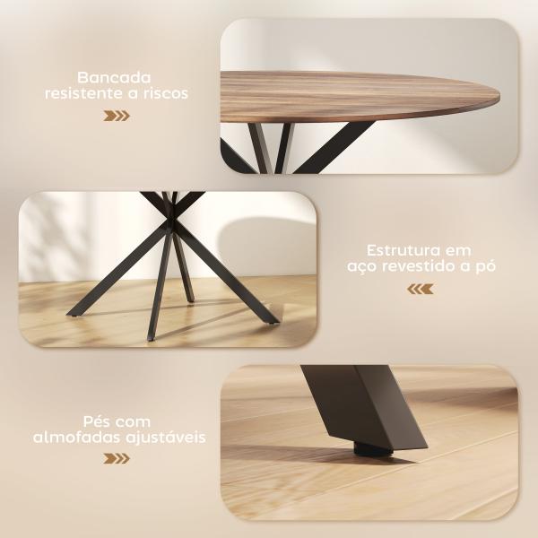 Mesa de Refeição Redonda para 4 Pessoas Mesa de Cozinha Industrial com Estrutura de Aço Ø120x75 cm Marrom
