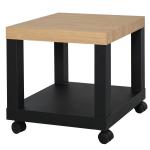 Mesa de Apoio para sofá mesa lateral com prateleira aberta Rodas 40x40x40 Preto e Madeira