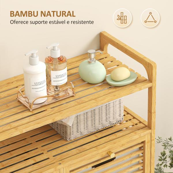 Móvel de Casa de Banho com Cesto para Roupa Suja Móvel para Roupa Suja em Bambu 2 Sacos de Roupa 82x33x88 cm Madeira