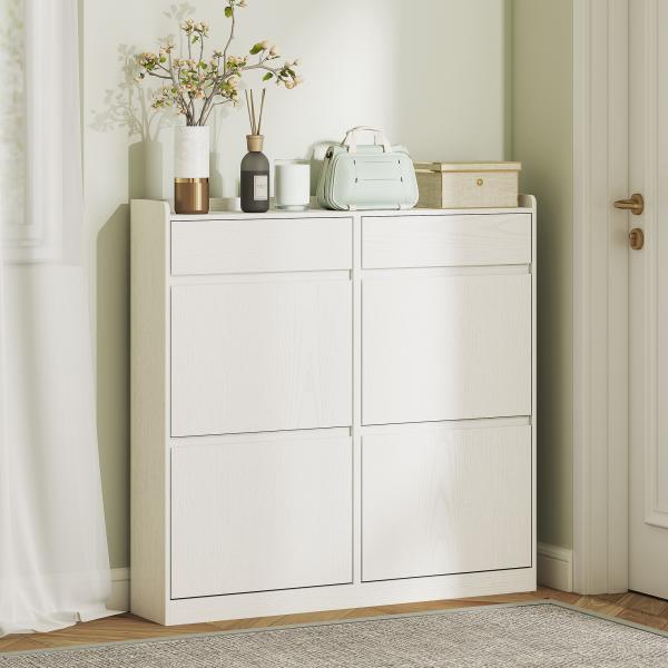 Sapateira Estreita com 4 Portas Sapateira para Entrada com 2 Gavetas para 8 Pares de Sapatos 98x19,2x95,3 cm Branco