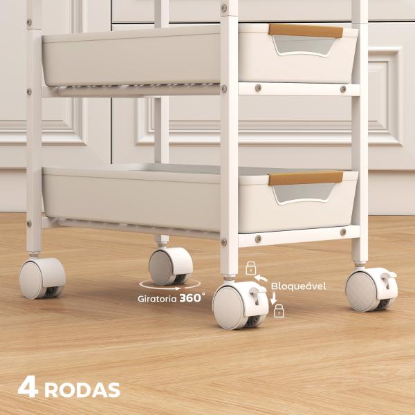 Carrinho de Cozinha de Armazenamento de 5 Níveis Carrinho Auxiliar com Rodas Bancada com Efeito Madeira 39,5x24x82 cm Branco