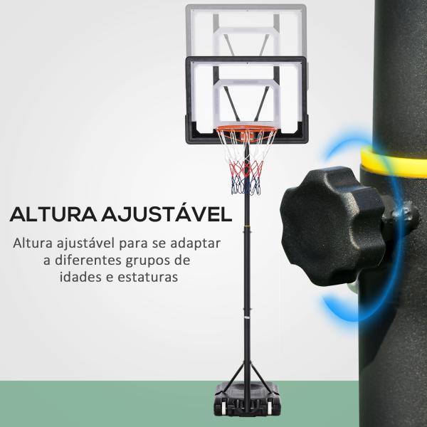 Tabela de Basquetebol para Exterior com Altura Ajustável 206 - 260 cm Rodas e Base Recarregável Preto