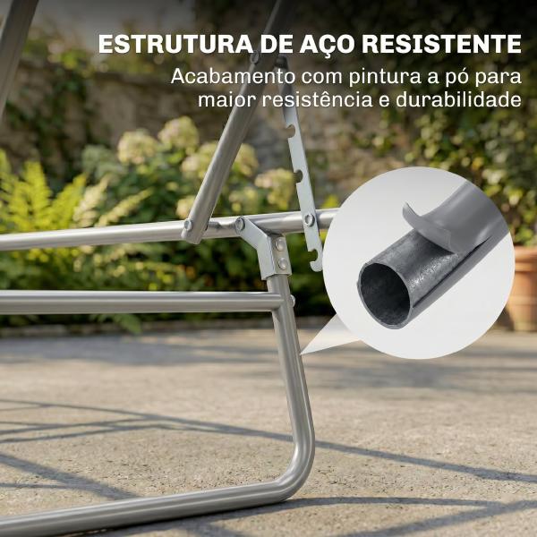 Espreguiçadeira de Jardim Dobrável com Toldo Removível e Ajustável e Encosto Ajustável em 4 Posições 187x58x36 cm Cinza Claro