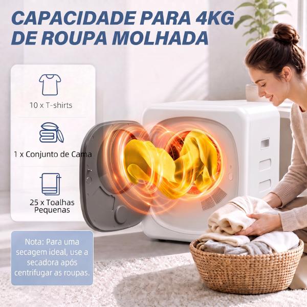 Máquina de Secar por Exaustão 4 kg 800W com Ecrã Tátil, Controlo de Tempo e Temperatura, Secagem Uniforme, Branco