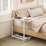 Mesa Auxiliar com Rodas Altura Ajustável Superfície Inclinável e Estrutura de Metal 55x36x62,5 - 82,5 cm Madeira