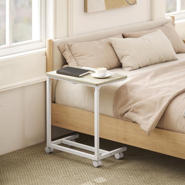 Mesa Auxiliar com Rodas Altura Ajustável Superfície Inclinável e Estrutura de Metal 55x36x62,5 - 82,5 cm Madeira
