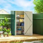 Abrigo de Jardim 142x84x189cm Abrigo de Jardim de Aço Galvanizado com Porta Fechadura e Orifícios de Drenagem para Armazenamento de Ferramentas Verde